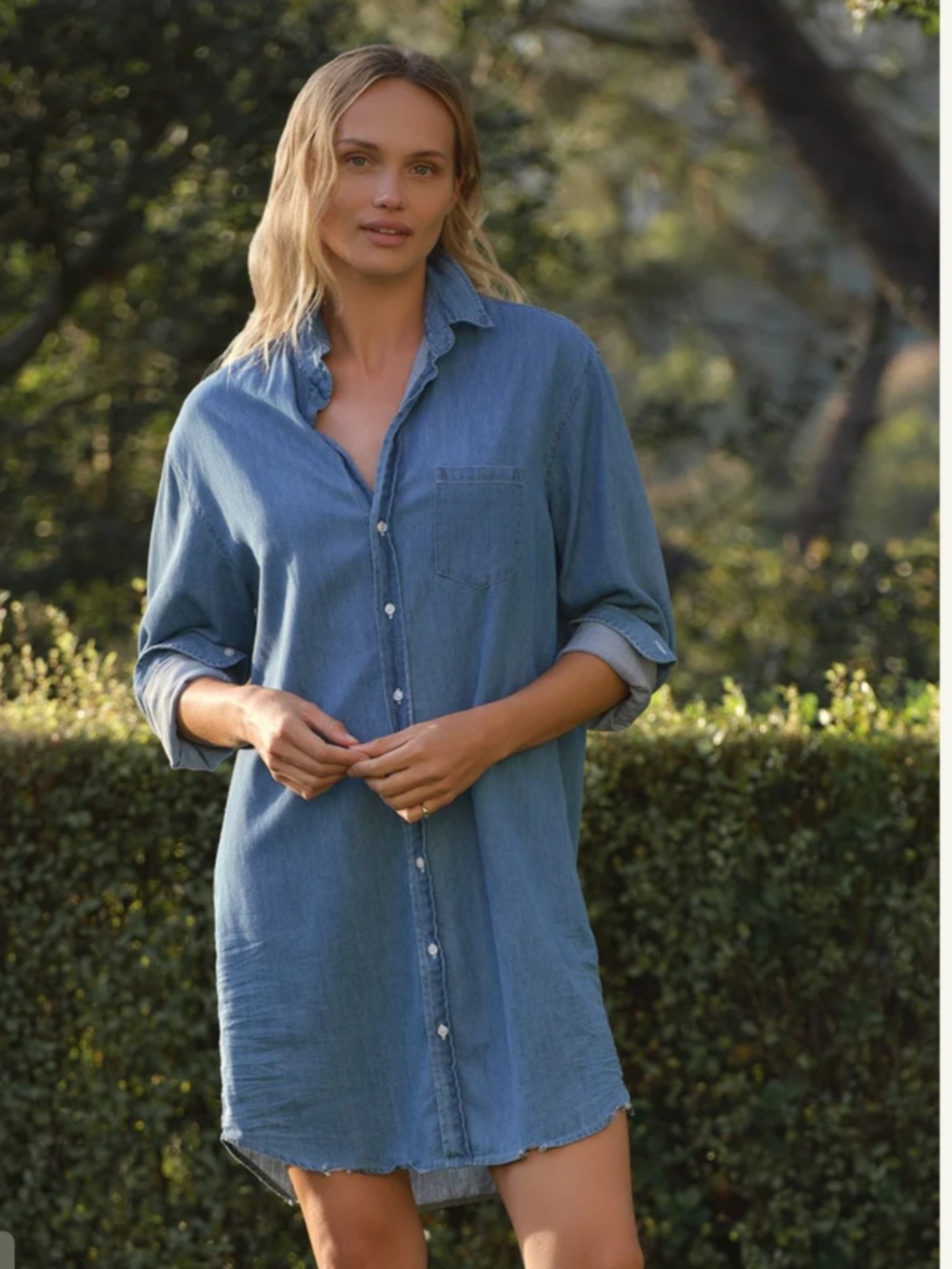 NEW FRANK & EILEEN MARY DISTRESSED DENIM DRESS IN VINTAGE WASH FAMOUS DENIM